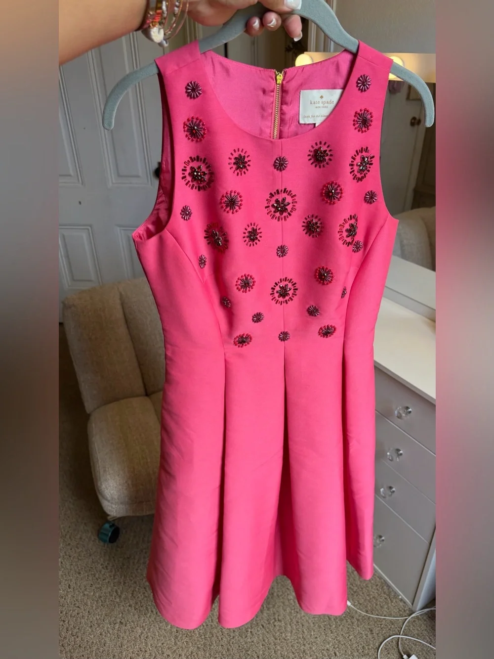 kate spade New York Pink Embellished Fit-and-Flare Dress 17in ptp